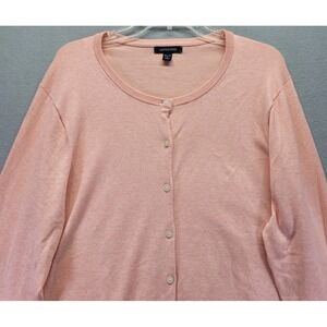Lands End‎ Cardigan Sweater Women's Size XLT (18) Full Button Up Crew Neck Pink